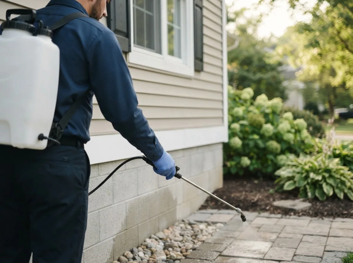 Pest control technician inspecting a home in Summerfield, FL